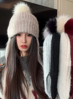 韩版系带显脸小针织毛线帽子女