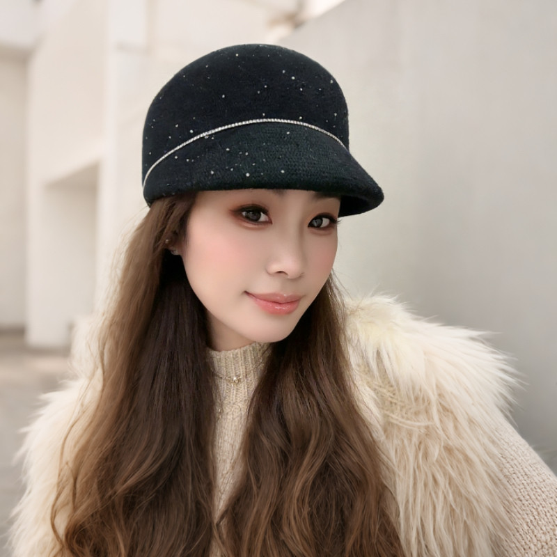 亮片水钻链条马术帽秋冬时尚百搭