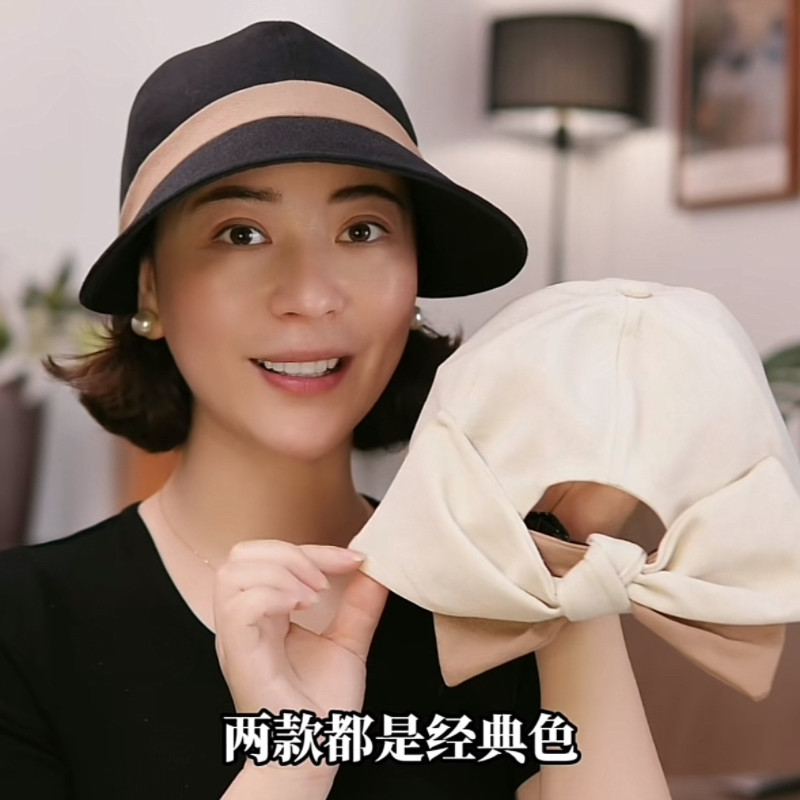 棉麻蝴蝶结宽檐可挂口罩鸭舌帽女