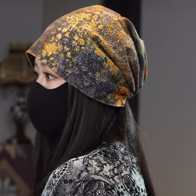 双面佩戴复古堆堆帽子女2026秋冬季扎染慵懒大头围包头帽子显脸小
