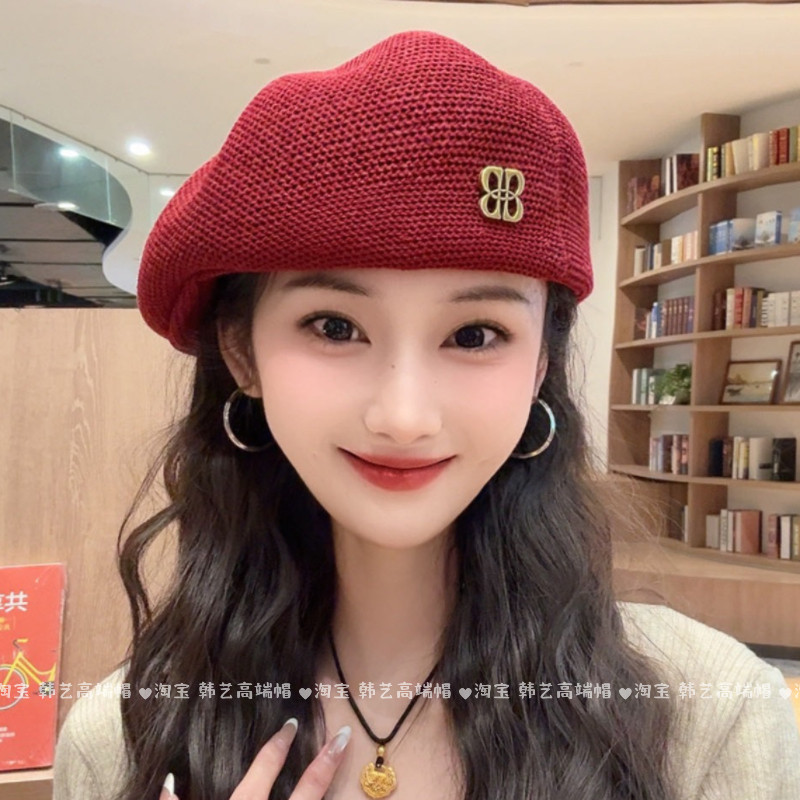 2026新款大头围定型B标前进帽女可反戴显脸小贝雷帽时尚百搭帽子