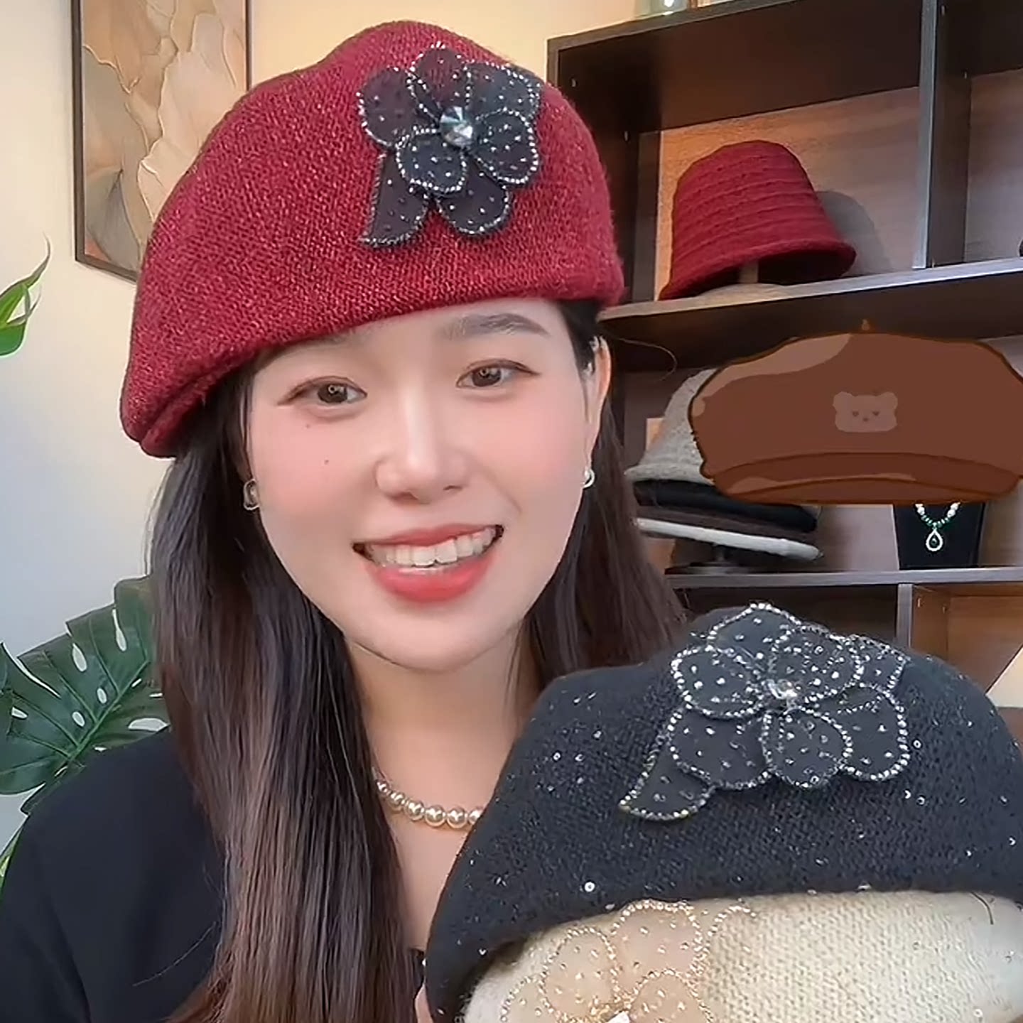 韩版蕾丝花朵贝雷帽秋冬时尚反戴