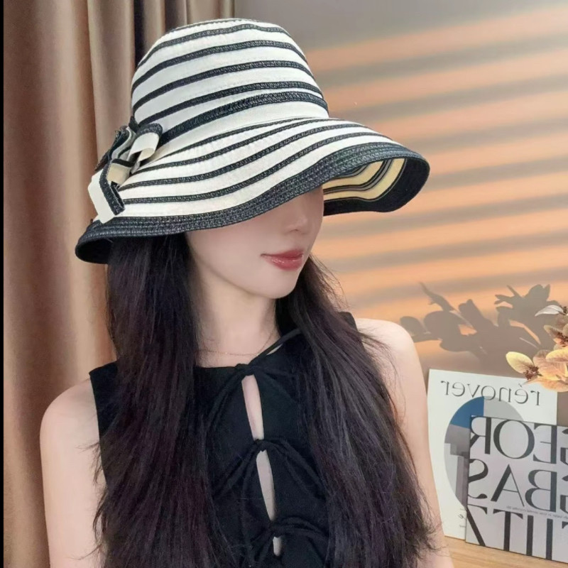 卷边女士太阳帽韩版时尚条纹帽子