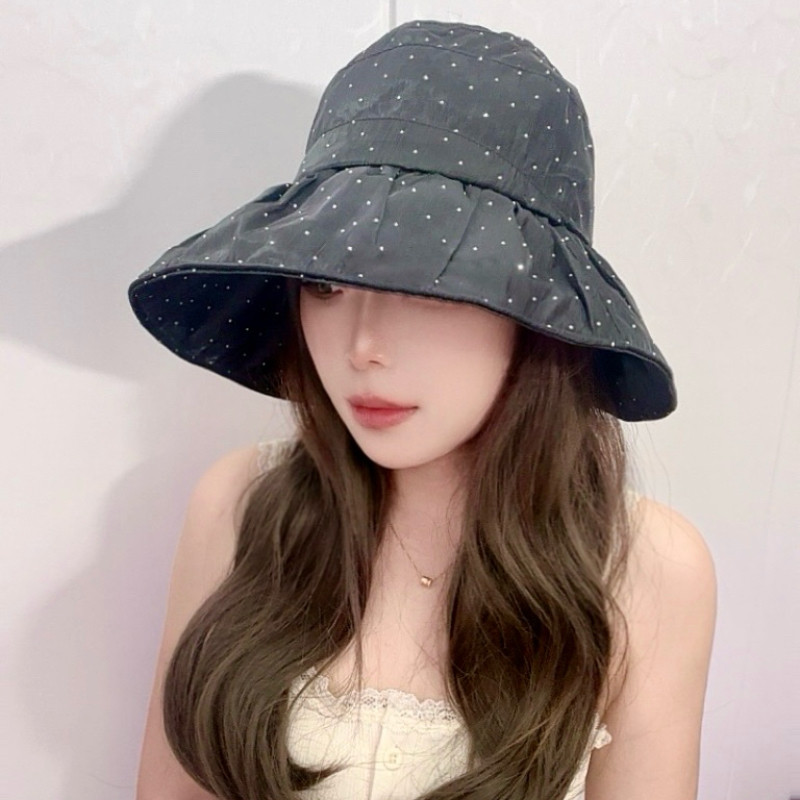 韩国大檐烫钻遮阳帽子女春夏防晒遮脸出游凉帽折叠防紫外线太阳帽