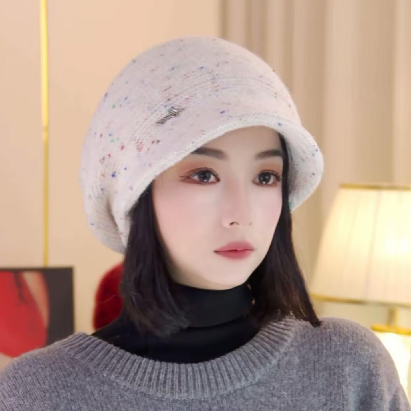 毛线针织堆堆帽女秋冬防风帽保暖