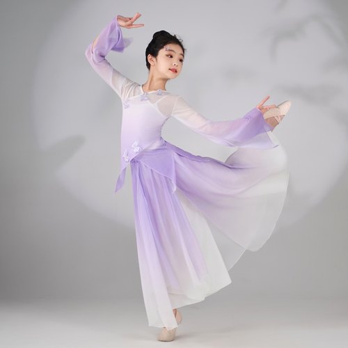 儿童古典舞蹈练功服少儿表演服中国风演出服女孩身韵古风纱衣飘逸