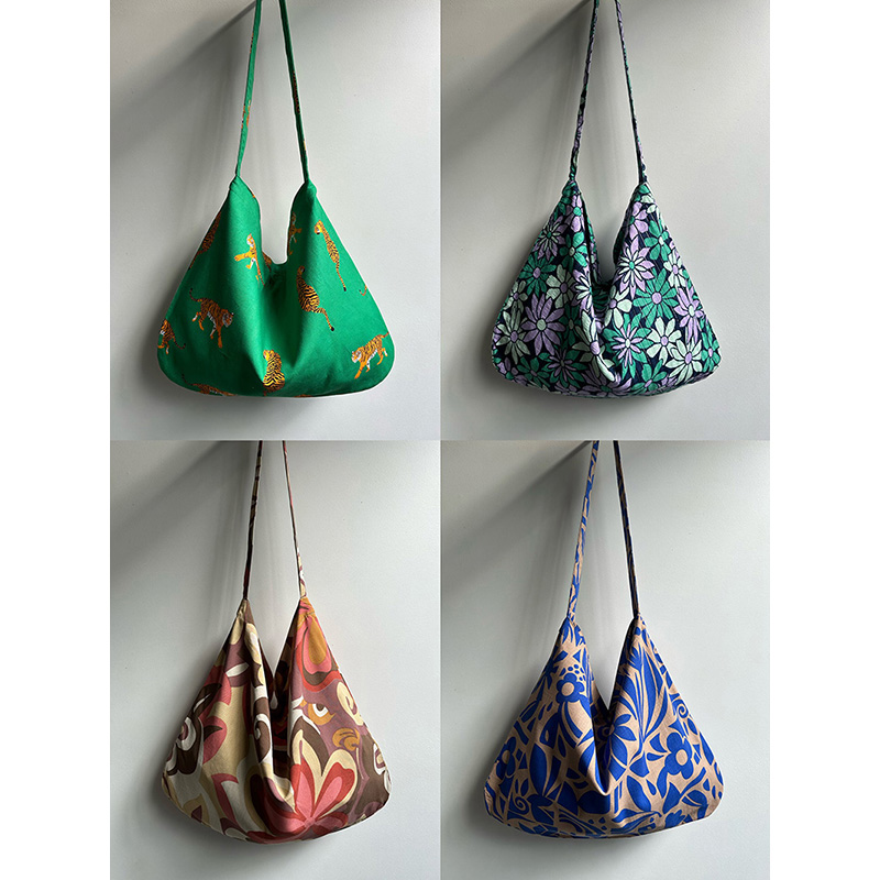 春夏日系藏蓝色花朵斜挎大包大容量单肩包休闲百搭手提布包布袋