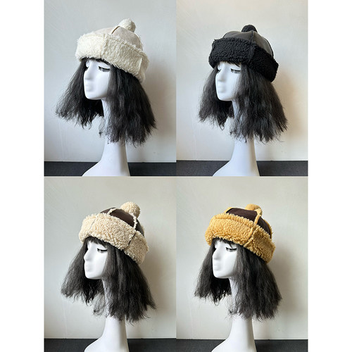 原创加厚保暖瓜皮帽女时尚休闲百搭甜美可爱毛球羊羔毛冬雷锋帽