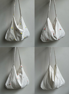 原创emis包小清新蕾丝单肩包温柔风田园大容量斜挎包白色花朵斜跨