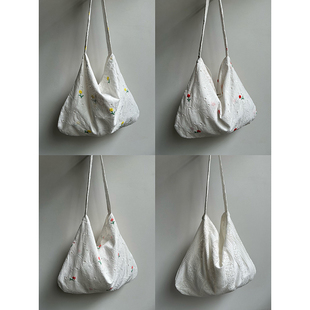 原创emis包小清新蕾丝单肩包温柔风田园大容量斜挎包白色花朵斜跨