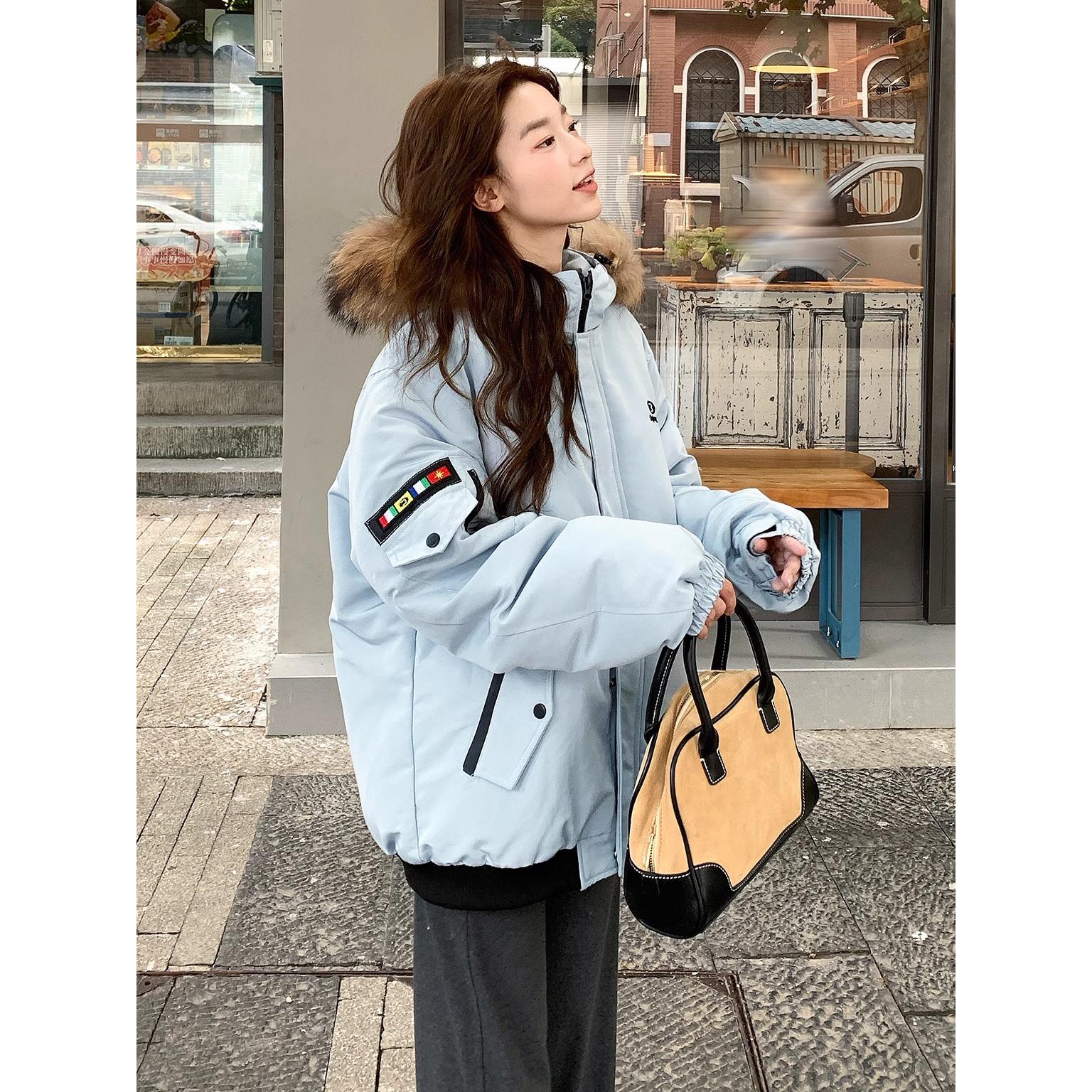 大毛领羽绒棉服女2025新款