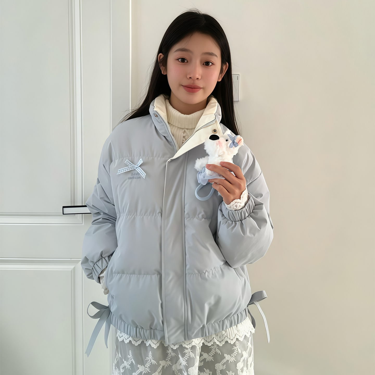 韩系甜美少女风立领短款棉服