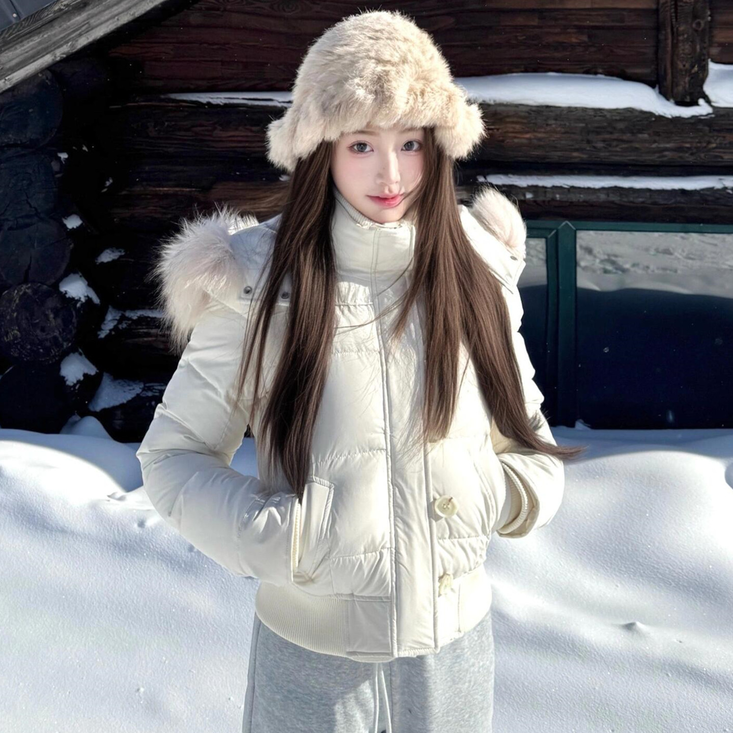 高级感内里加厚羊羔毛羽绒棉服女秋冬季新款毛领短款保暖棉袄外套
