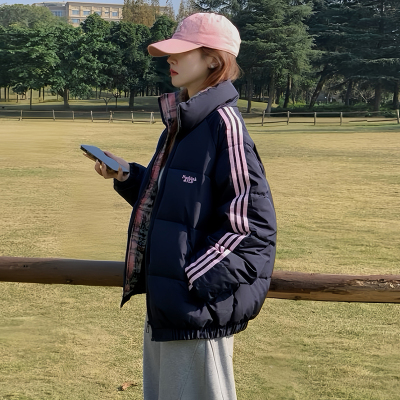 美式条纹棉服女2025年新款冬季外套加厚短款宽松棉衣国潮爆款棉袄