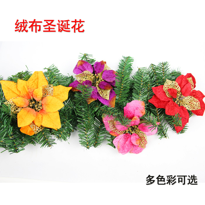 圣诞节装饰用品高档圣诞花4色多层仿真高档绒布镂空金粉圣诞花朵