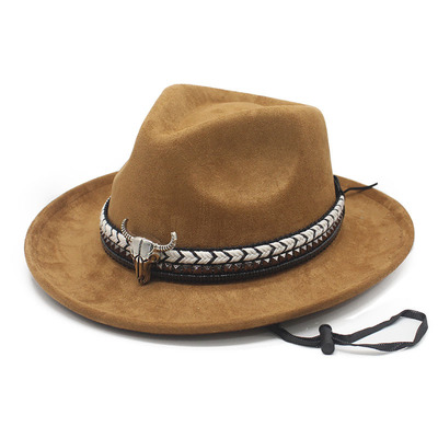 仿麂皮绒礼帽带防风绳铆钉帽