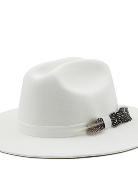 藏族羽毛白色礼帽西部牛仔帽遮阳男女士帽子包边骑士帽Cowboy Hat