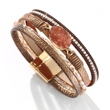 欧美复古多层手链棕色彩珠磁扣pu时尚手工手环 Vintage Bracelet