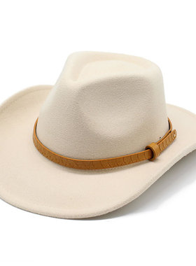 西部牛仔帽米白男女士户外旅行帽骑马帽毛呢礼帽防晒 Cowboy Hat