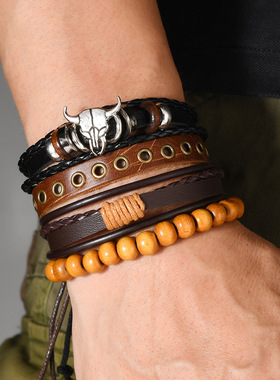 欧美牛仔复古风手链4件套