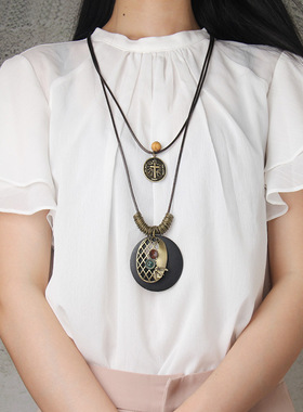 复古项链蜡线长款多层毛衣链