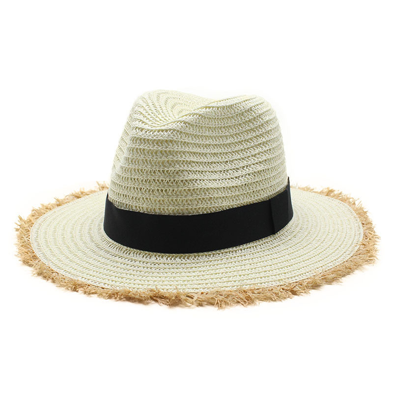 春夏男女士户外旅行草帽沙滩防晒帽太阳帽毛边爵士礼帽 straw hat