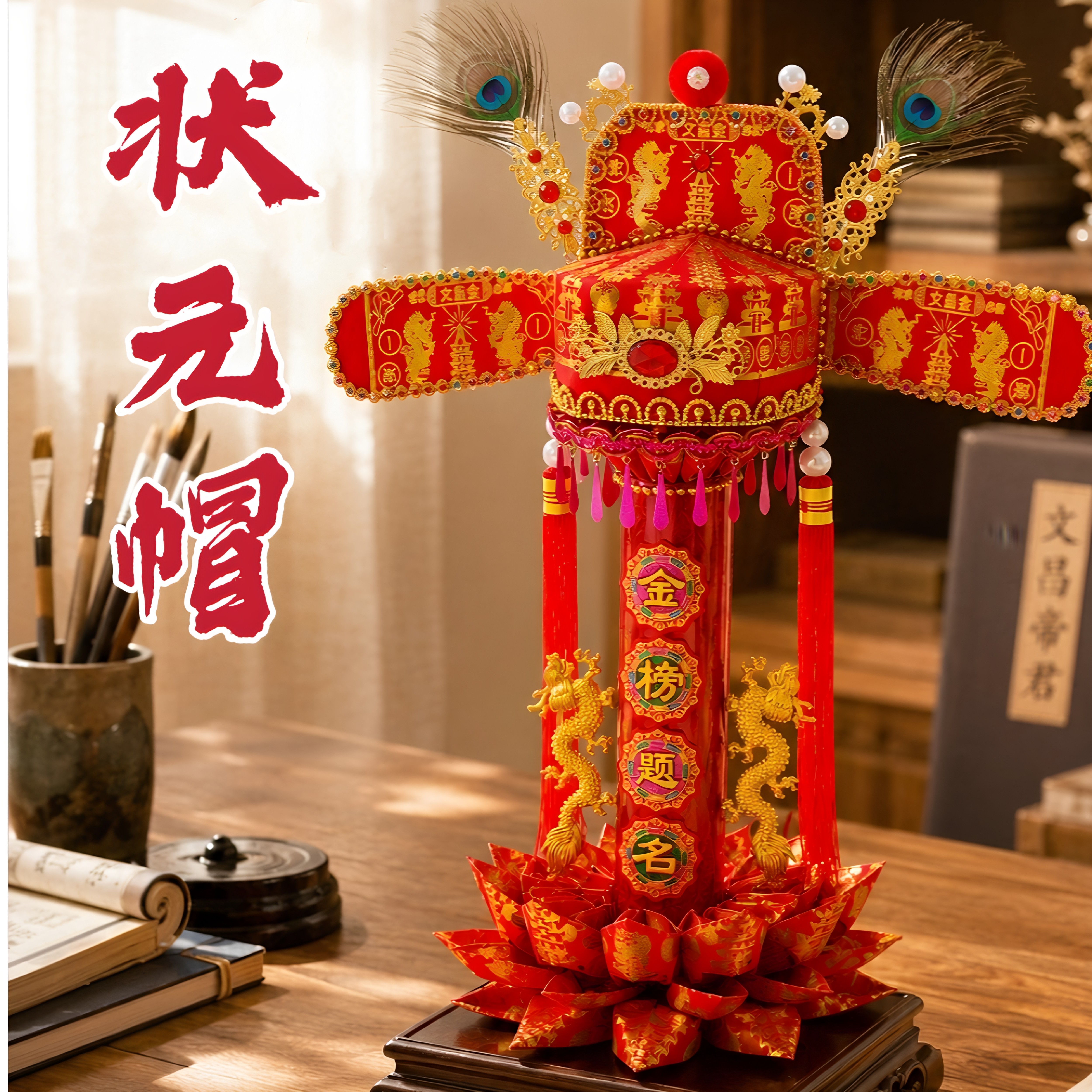 金榜题名龙凤状元帽祈福折纸衍纸高考立体手工DIY材料包送教程