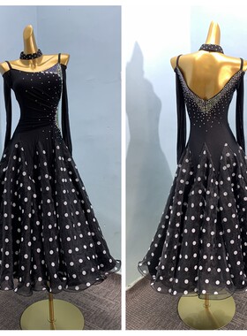 摩登华尔兹班服演出服连衣裙女班服自带胸垫底裤波点连衣裙妈妈装