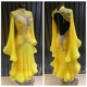 好舞伴GOODANPAR新款 摩登比赛服华尔兹舞服黄色百褶裙喇叭袖