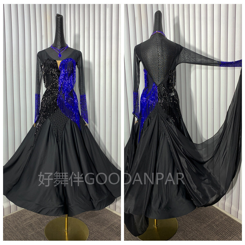 好舞伴GOODANPAR摩登比赛服华尔兹演出服大摆连衣裙定制珠管流苏