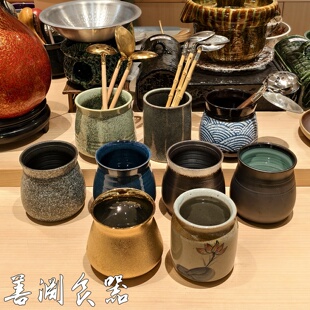 善渊火锅汤勺漏勺网勺瓦罐盅木柄不锈钢勺冰盅日料烧鸟餐具餐具