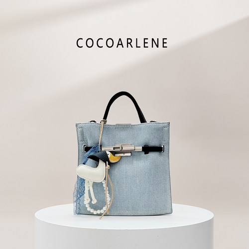 cocoarlene包包新款牛仔布简约凯莉包时尚百搭洋气小众手提斜挎包