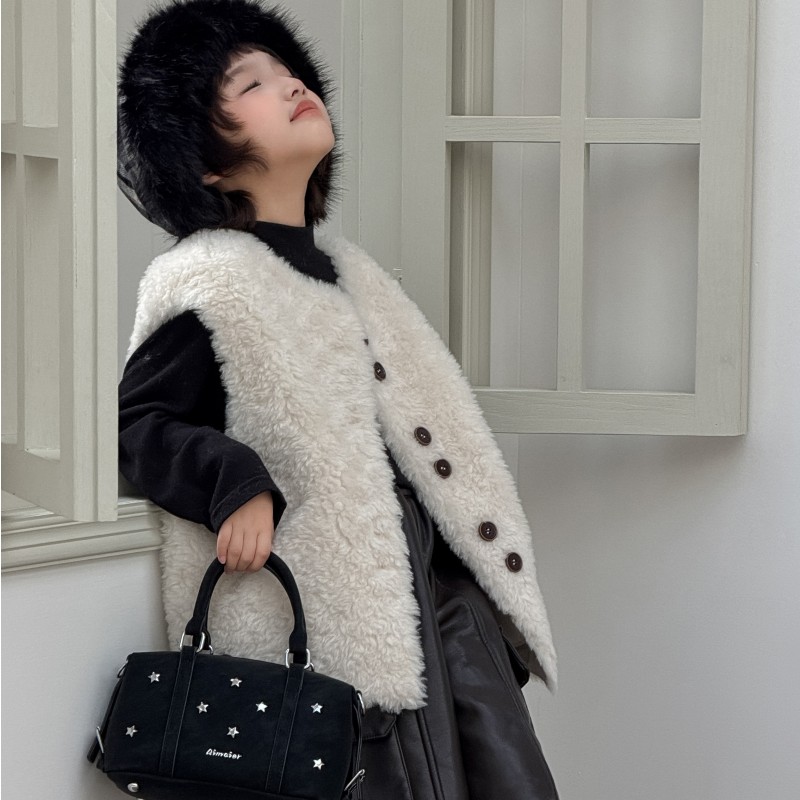 韩版秋冬女童仿皮草皮毛一体马甲