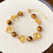 虎眼石草莓晶拉长石灰月光石玛瑙黑曜石四叶草合金手链手串手饰