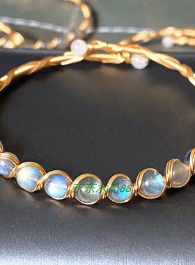 跑量款 天然原创款14k包金绕线手镯 拉长石月光石手链手镯