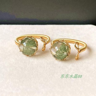 14k包金绕线网包 天然绿幽灵发晶钛晶戒指 手饰饰品