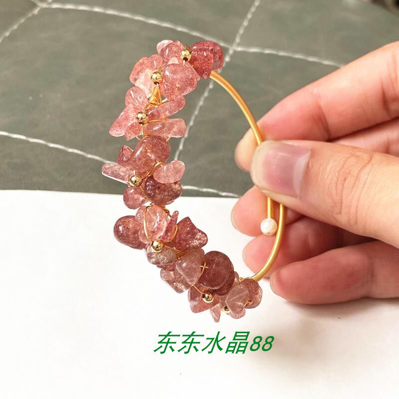 现货30个 天然原创款 14k包金绕线手工手镯 草莓晶碎石手链手镯