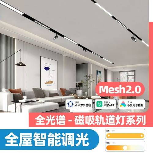 磁吸轨道灯无主灯客厅照明预埋泛光灯暗藏导轨已接入米家APP控制