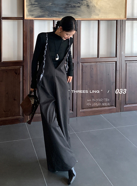 THREES LING ® 033 秋季新款宽松设计感编织背带连体裤#Q035