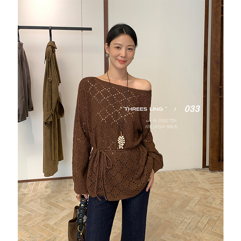 THREES LING ® 033 套头两穿镂空针织衫 Q038