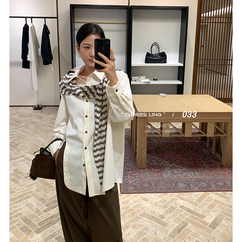 THREES LING ® 033 秋季新款纯色设计感衬衣配披肩 #Q027