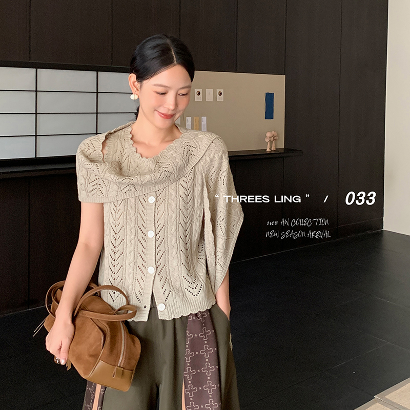 THREES LING ® 033 秋季新款镂空无袖百搭马甲配披肩#Q300