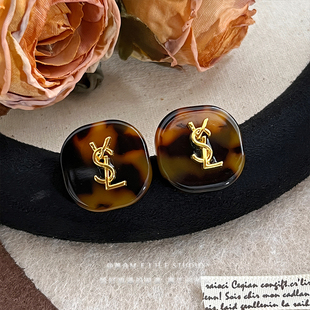 秋日氛围 女 高级感琥珀色VSL字母耳钉秋冬气质温柔耳饰2024年新款