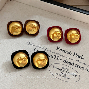 顶楼千金 轻奢高级丝绒金属方圆耳钉大气哑光几何耳环女 秋冬新款