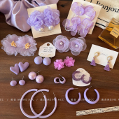 温柔迷雾紫 甜美香芋紫色花瓣几何耳钉高级感复古仙气质耳环 法式