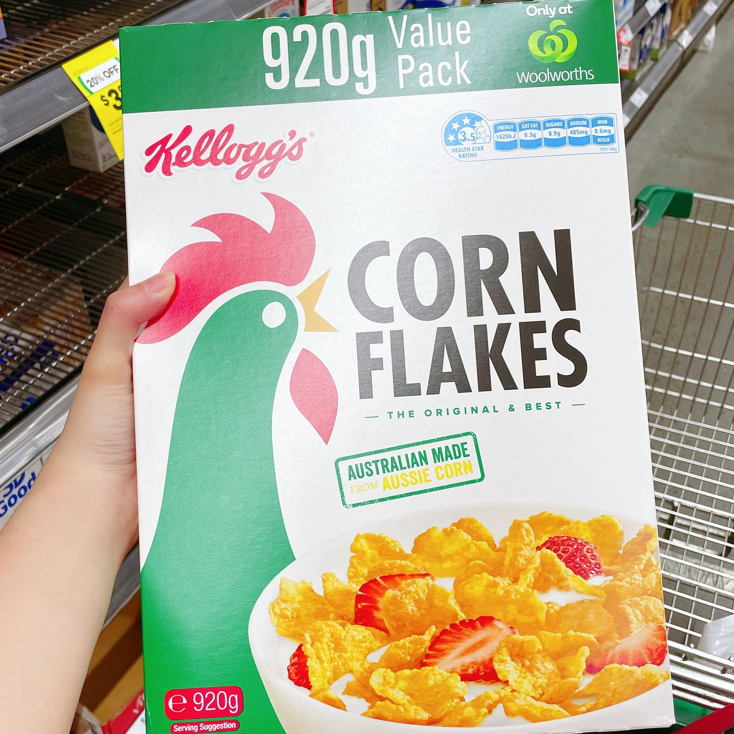澳洲直邮Kelloggs家乐氏CORN FLAKES玉米麦片营养早餐家庭装 890g