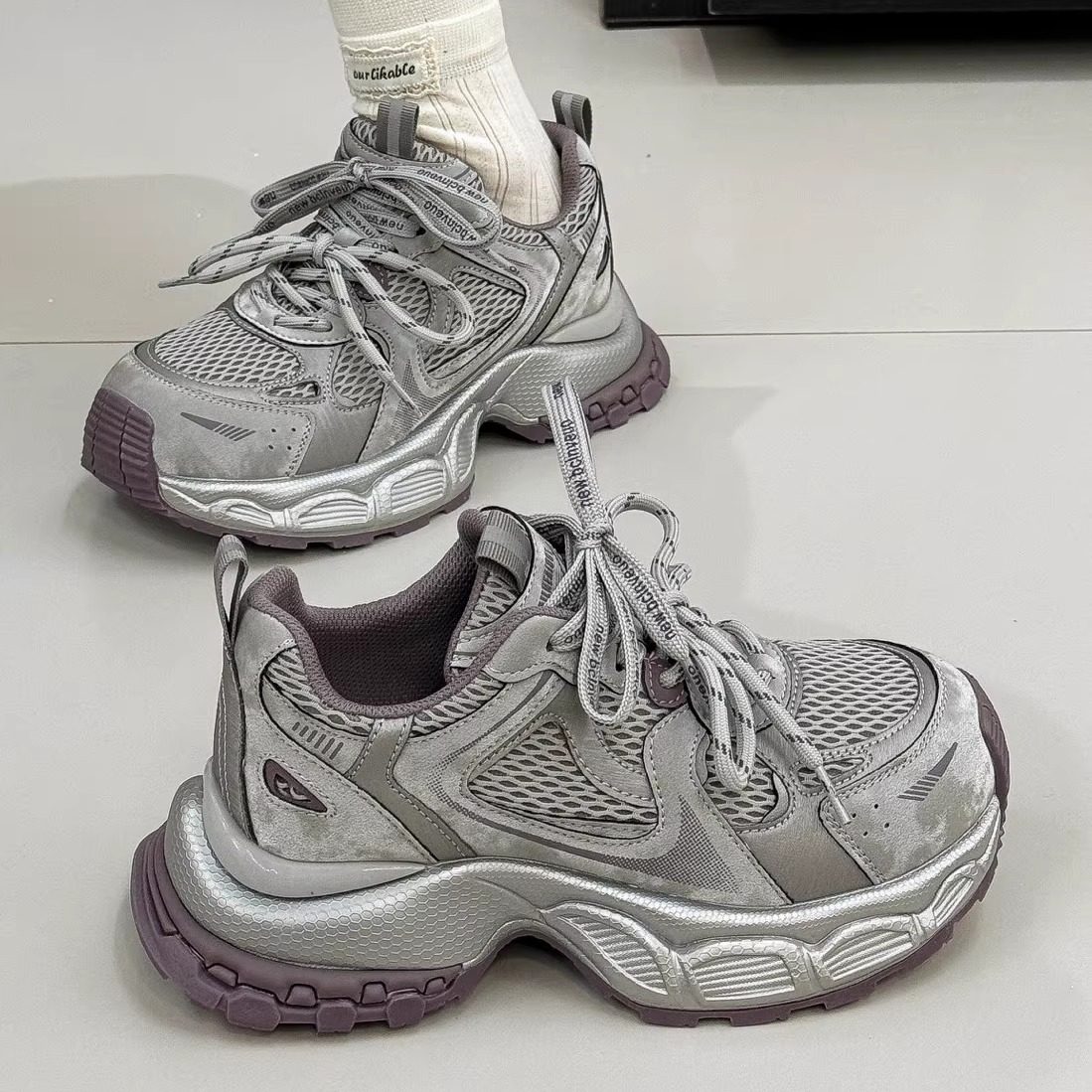 巴黎老爹鞋女ins潮2026春季爆款网面百搭厚底增高网红运动休闲鞋,女鞋,老爹鞋,淘宝优惠券,粉丝福利购,淘宝优惠卷