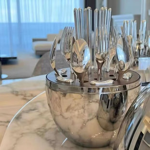 出口高端心境餐具304不锈钢刀叉勺24件套礼品餐具套装大金蛋银蛋