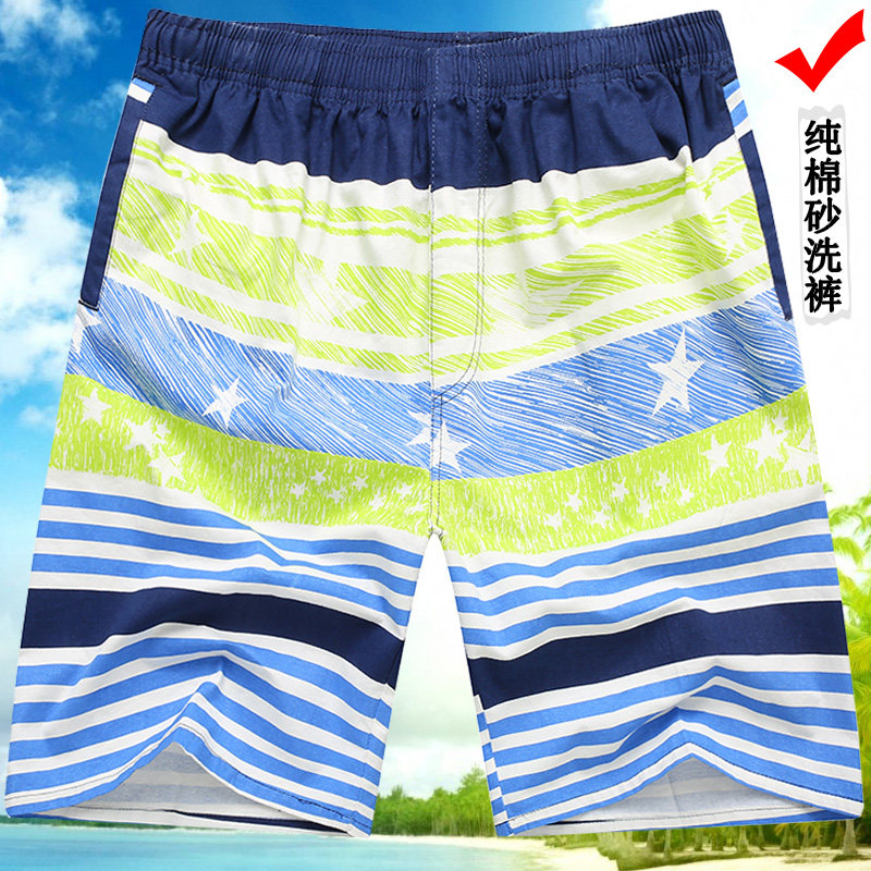 休闲裤男五分运动短裤纯棉宽松沙滩裤夏天居家格子度假大裤衩中裤