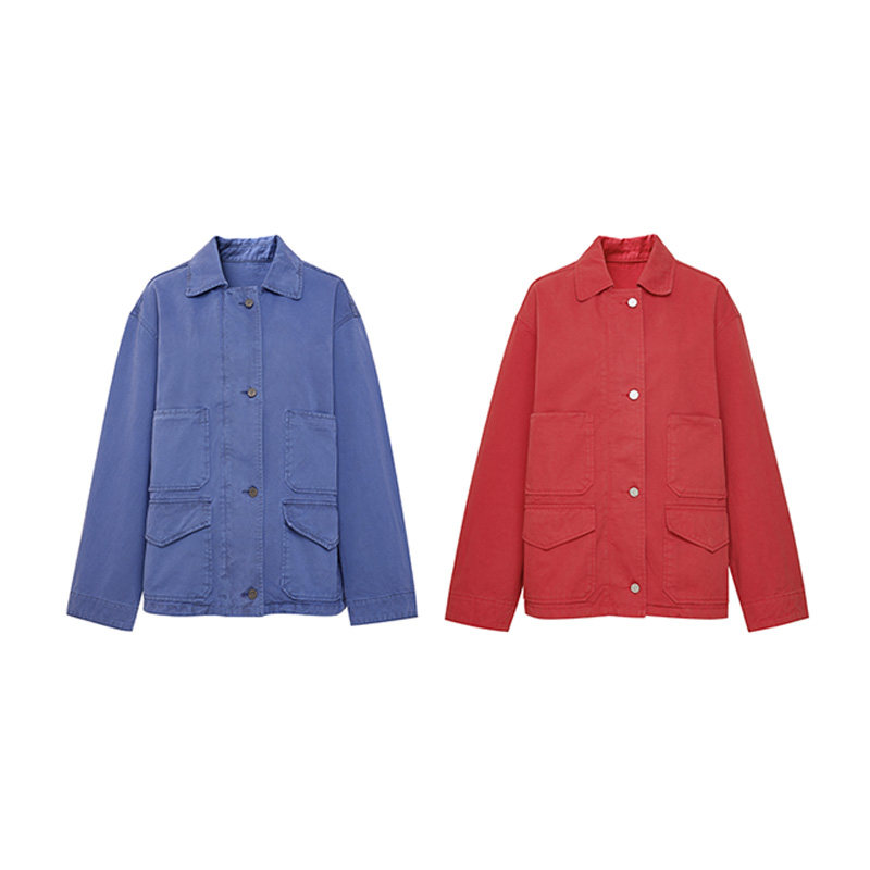 鲁士蓝，正红色休闲长夹克长袖秋